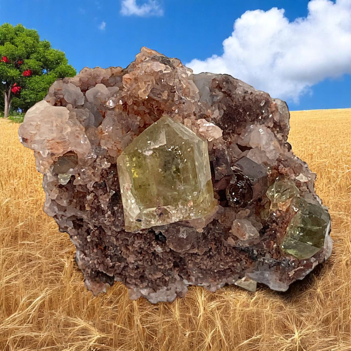 Yellow/Green Apatite, Chalcedony Crystal Cluster - Mexico, 101.9g