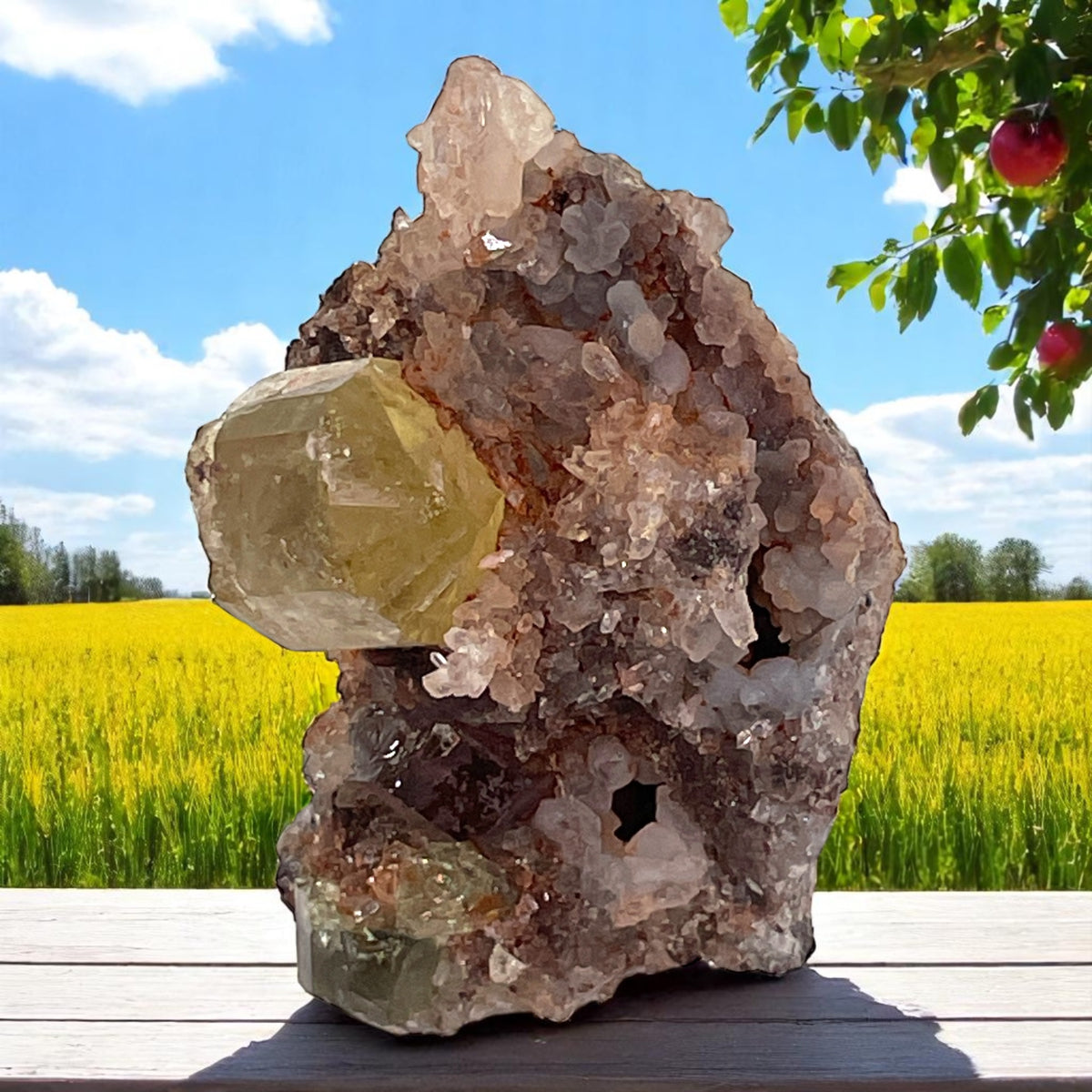 Yellow/Green Apatite, Chalcedony Crystal Cluster - Mexico, 101.9g