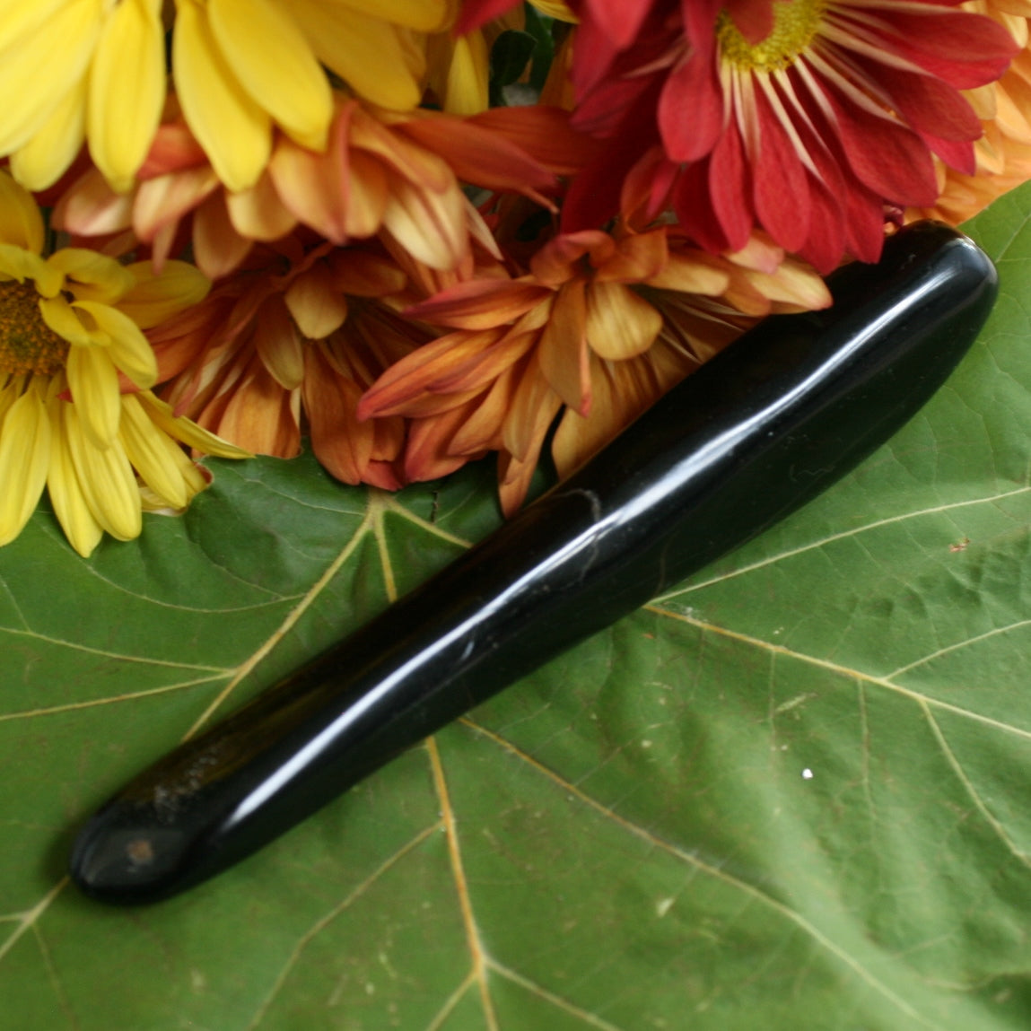 Black Tourmaline Polished Crystal Massage Wand, 116.8 grams