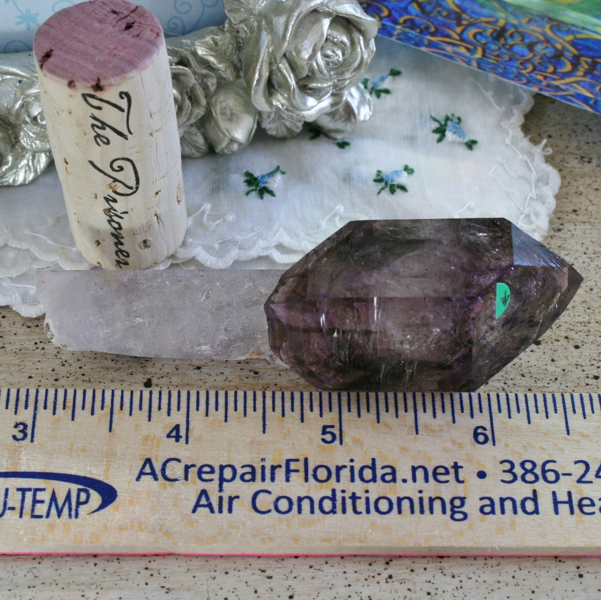 Smoky Quartz/Amethyst Scepter with 2 Enhydros, Lepidachrosite &amp; Hematite, from Lusaka Zambia, 78.6 grams