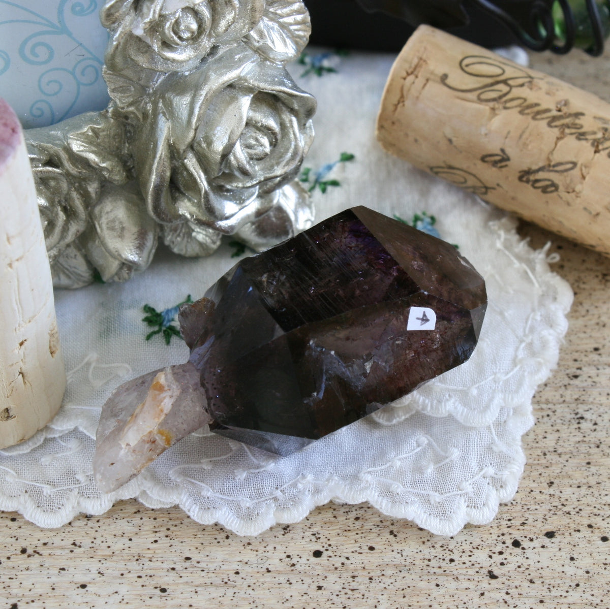Smoky Quartz/Amethyst Scepter with 1 Enhydros, Lepidachrosite & Hematite, from Lusaka, Zambia, 46.2 grams