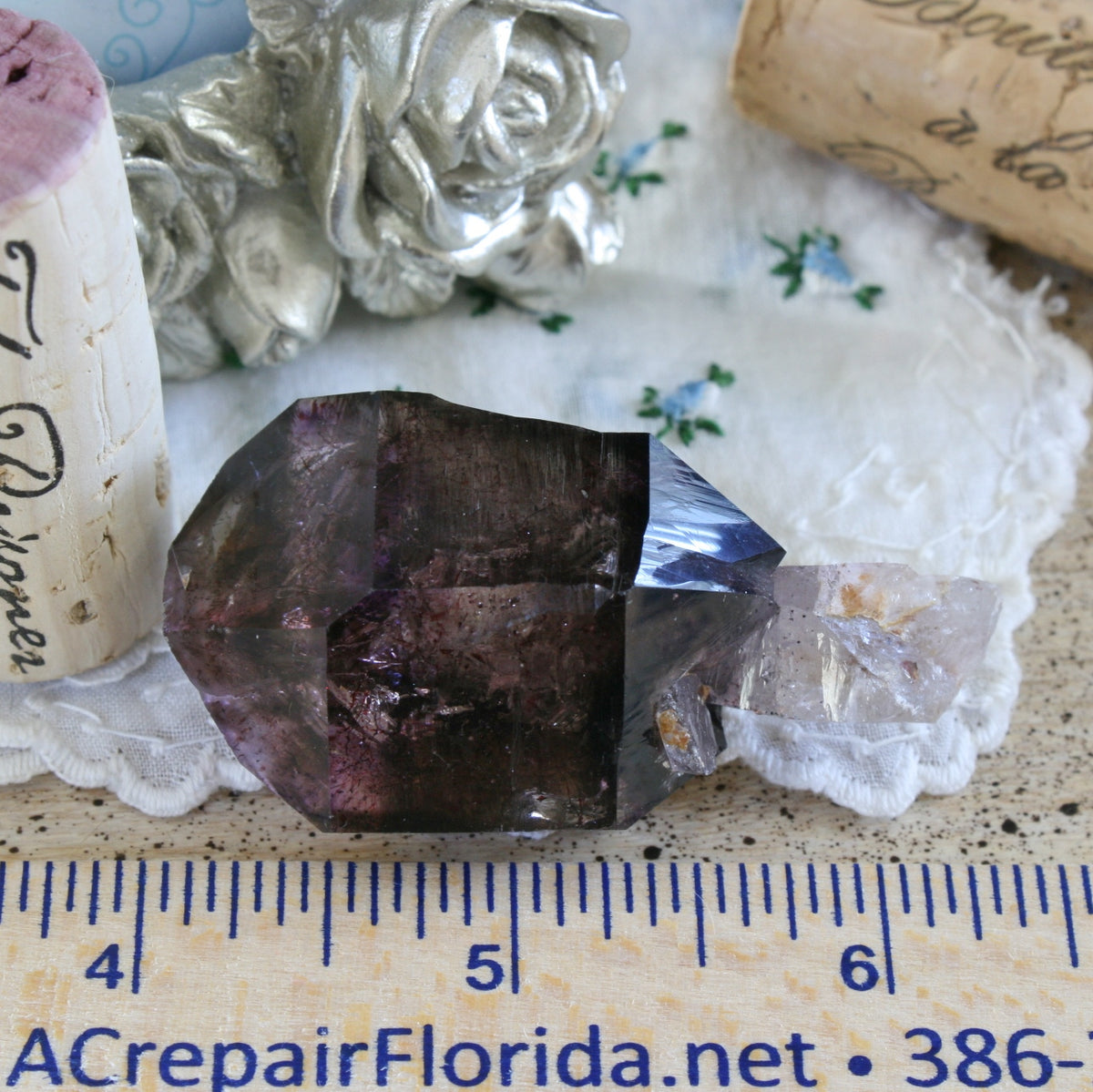 Smoky Quartz/Amethyst Scepter with 1 Enhydros, Lepidachrosite & Hematite, from Lusaka, Zambia, 46.2 grams