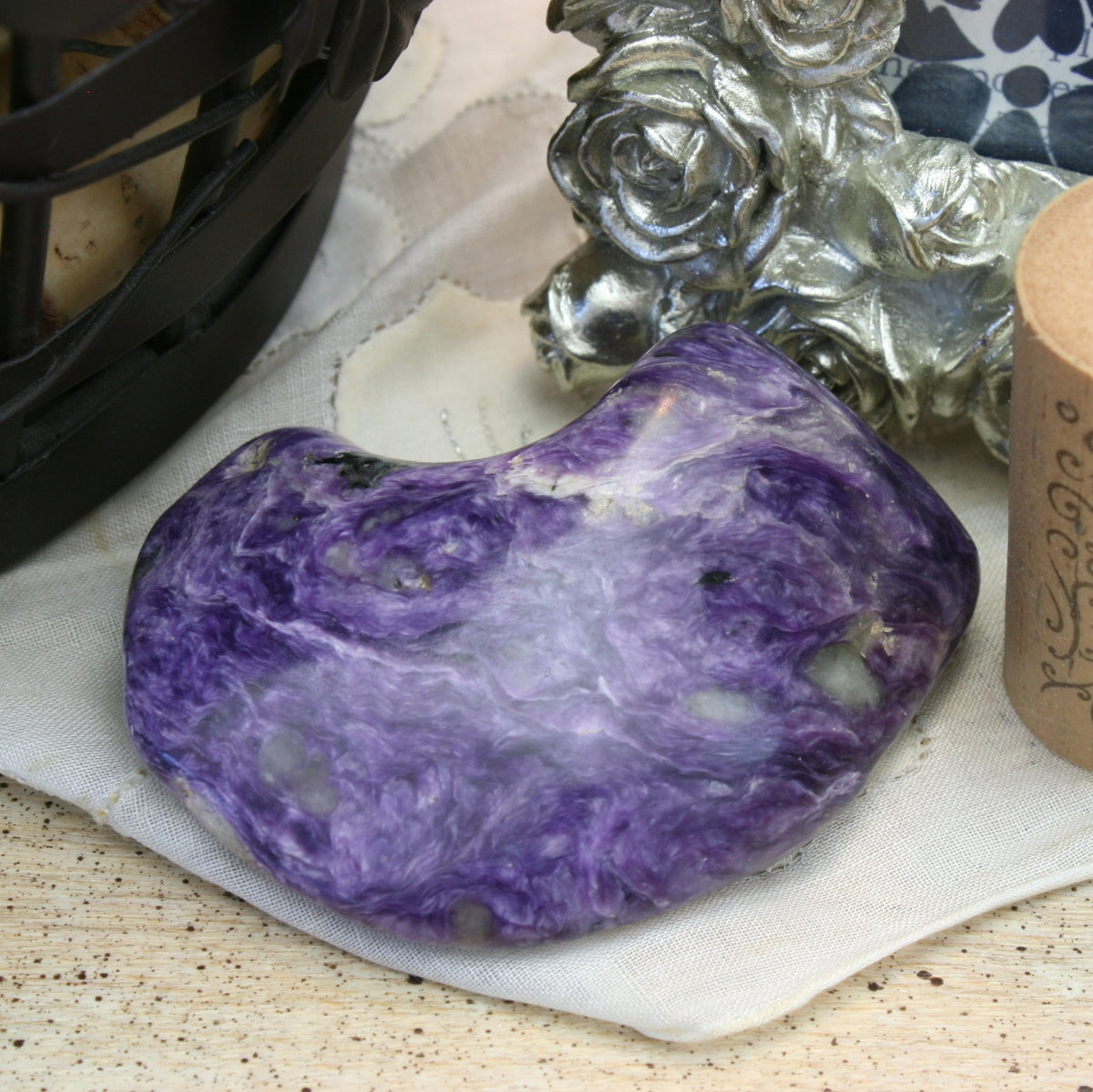 Charoite with Aegirine and Tinaksite Polished Freeform Russia, 81.6 grams