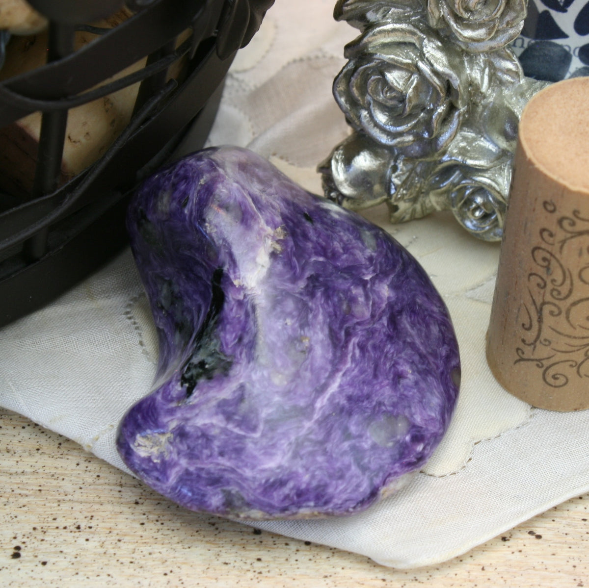 Charoite with Aegirine and Tinaksite Polished Freeform Russia, 81.6 grams