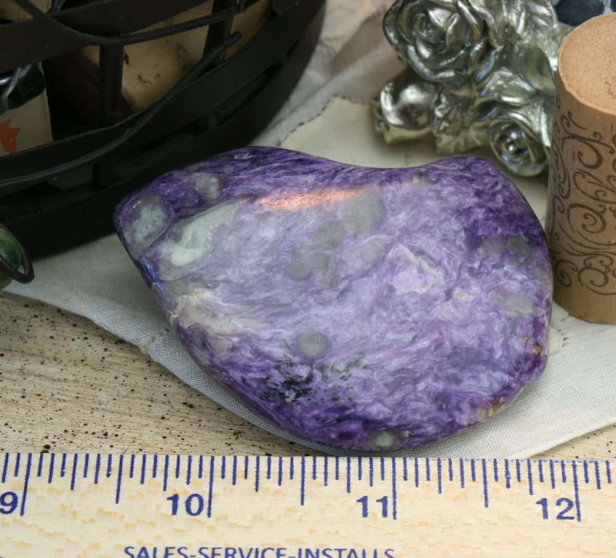 Charoite with Aegirine and Tinaksite Polished Freeform Russia, 81.6 grams