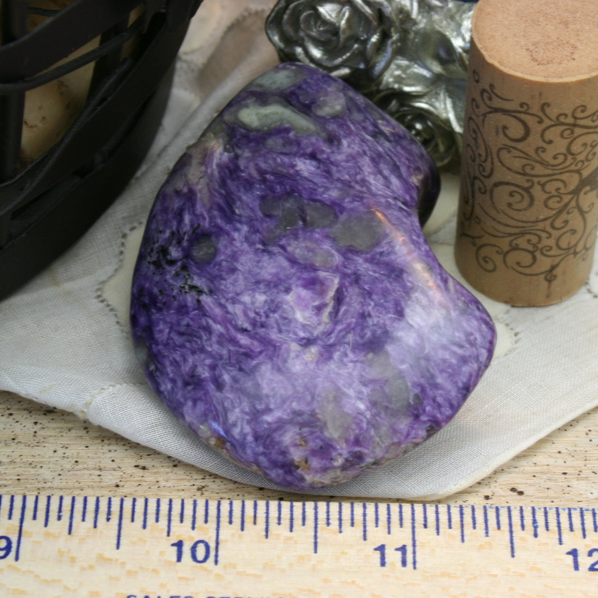 Charoite with Aegirine and Tinaksite Polished Freeform Russia, 81.6 grams