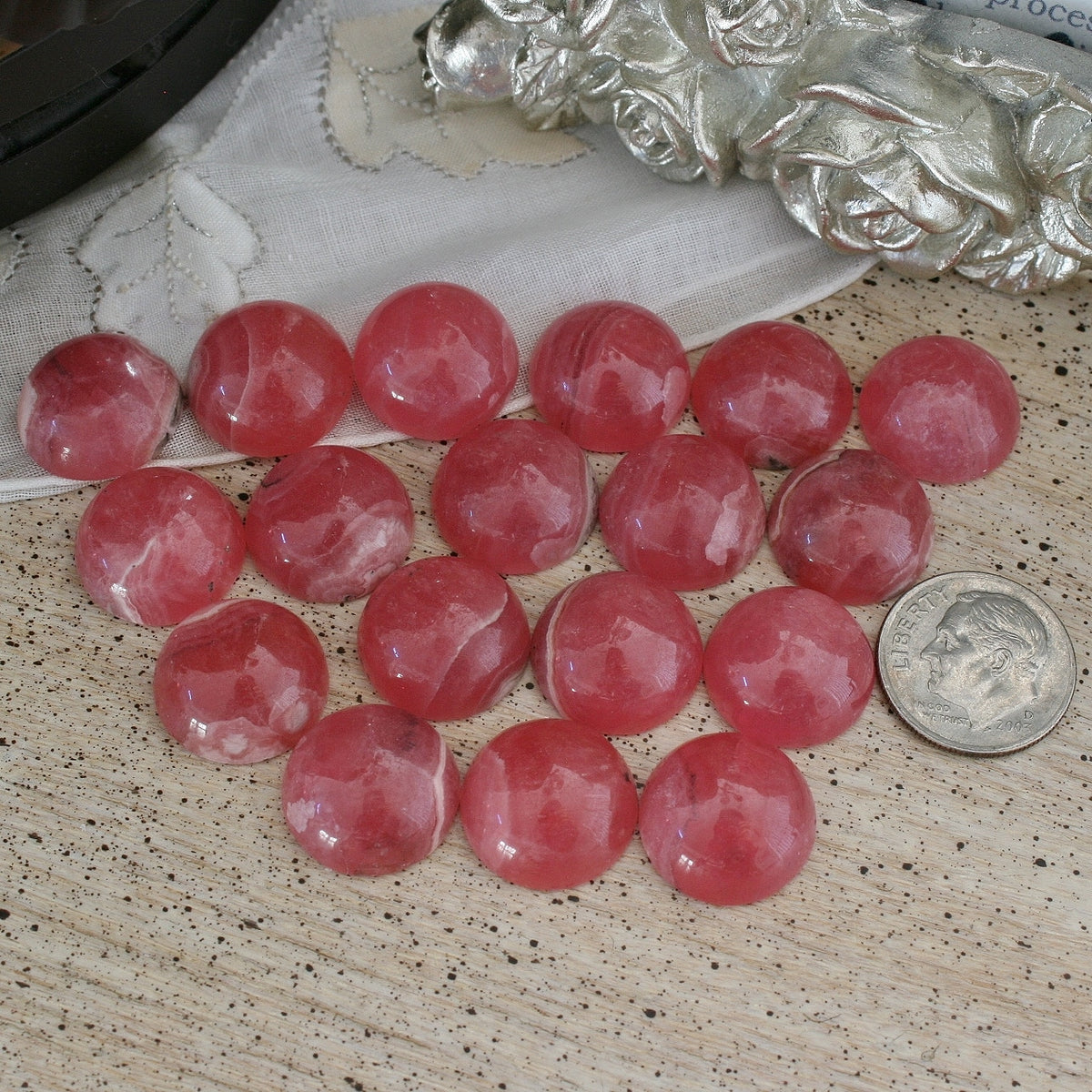 ONE Rhodochrosite Gemmy Round Cabochons from Argentina, 14 to 16 ct. each