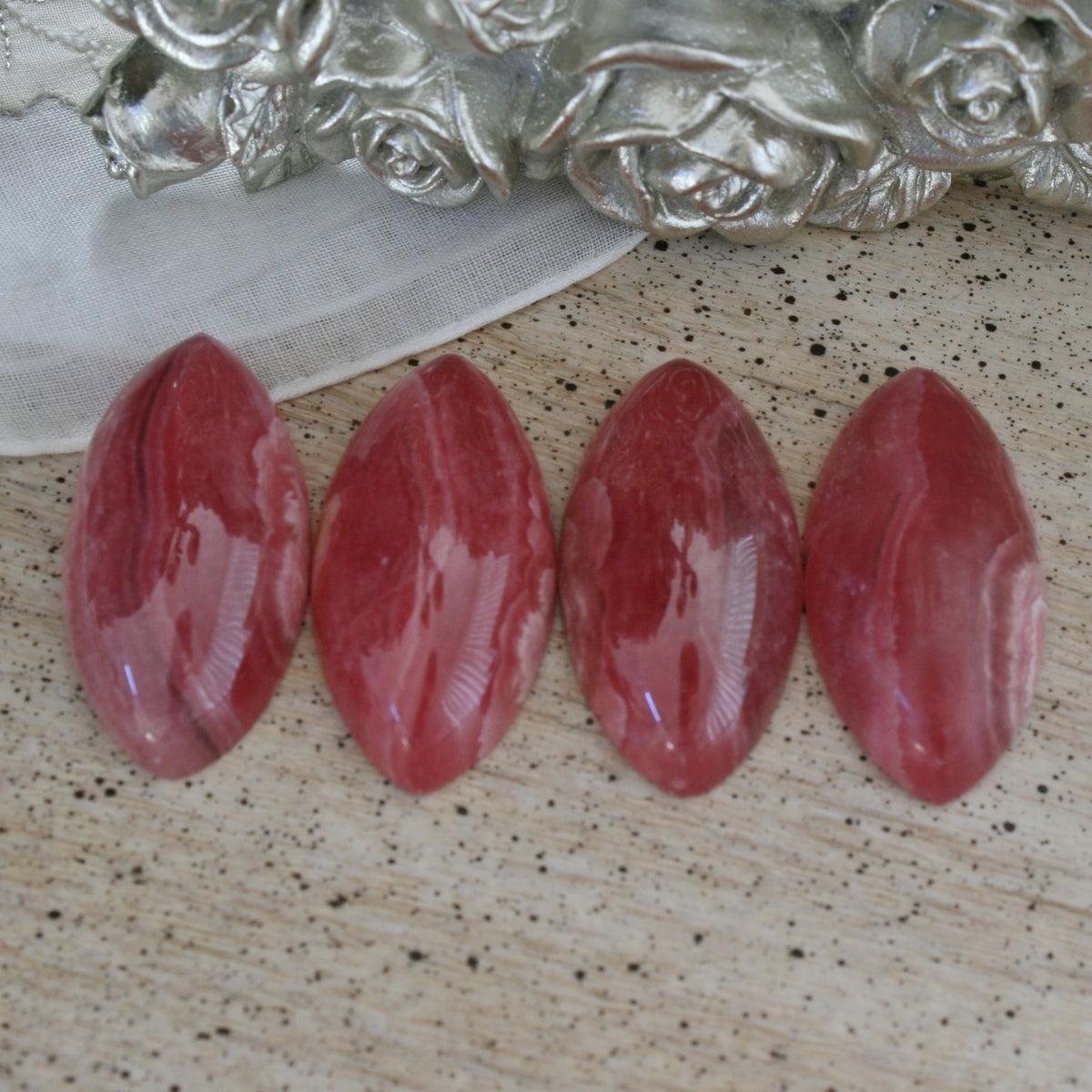 ONE Rhodochrosite Gemmy Marquise Cabochons from Argentina, 51 to 53 ct. each