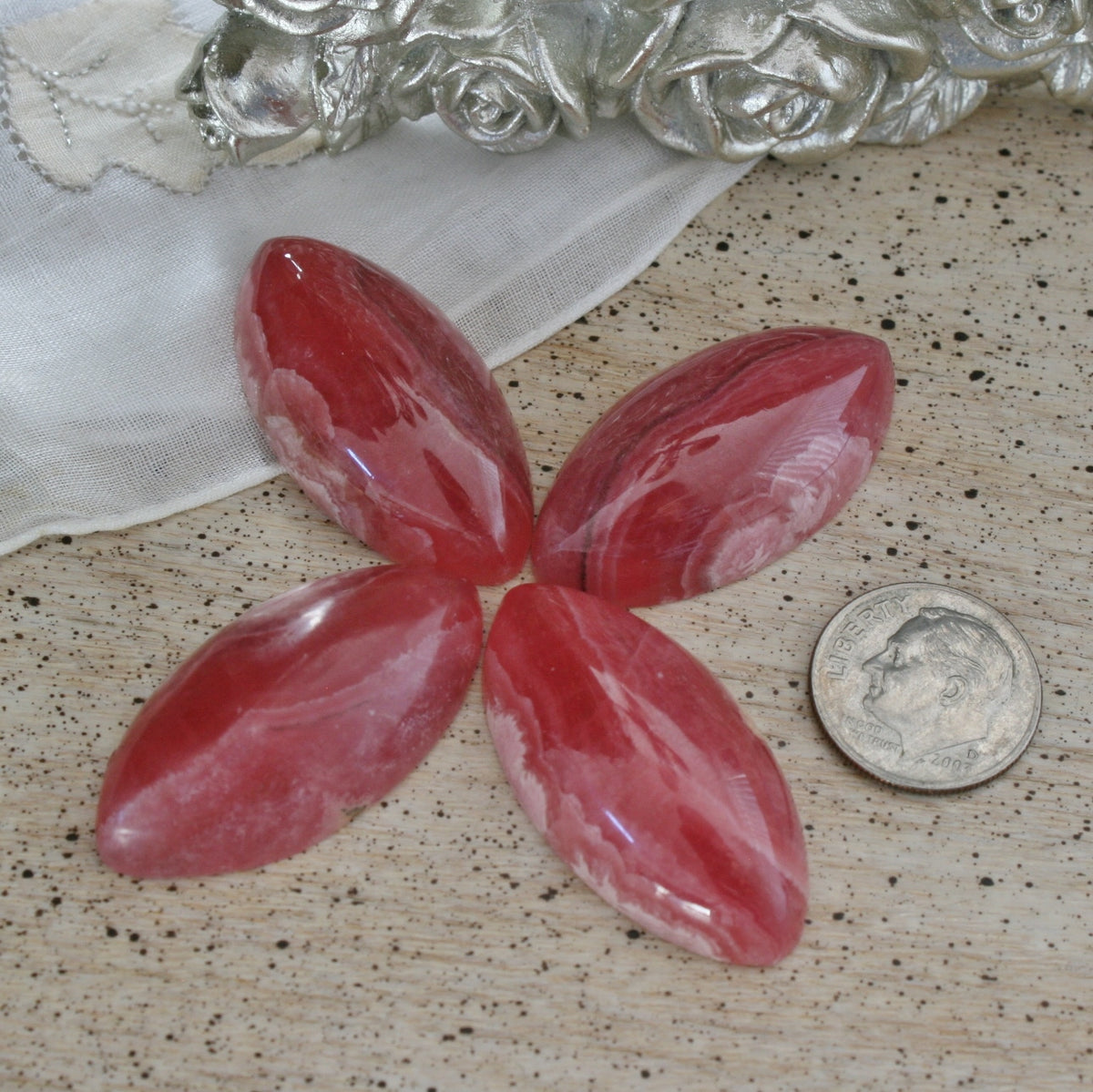 ONE Rhodochrosite Gemmy Marquise Cabochons from Argentina, 51 to 53 ct. each