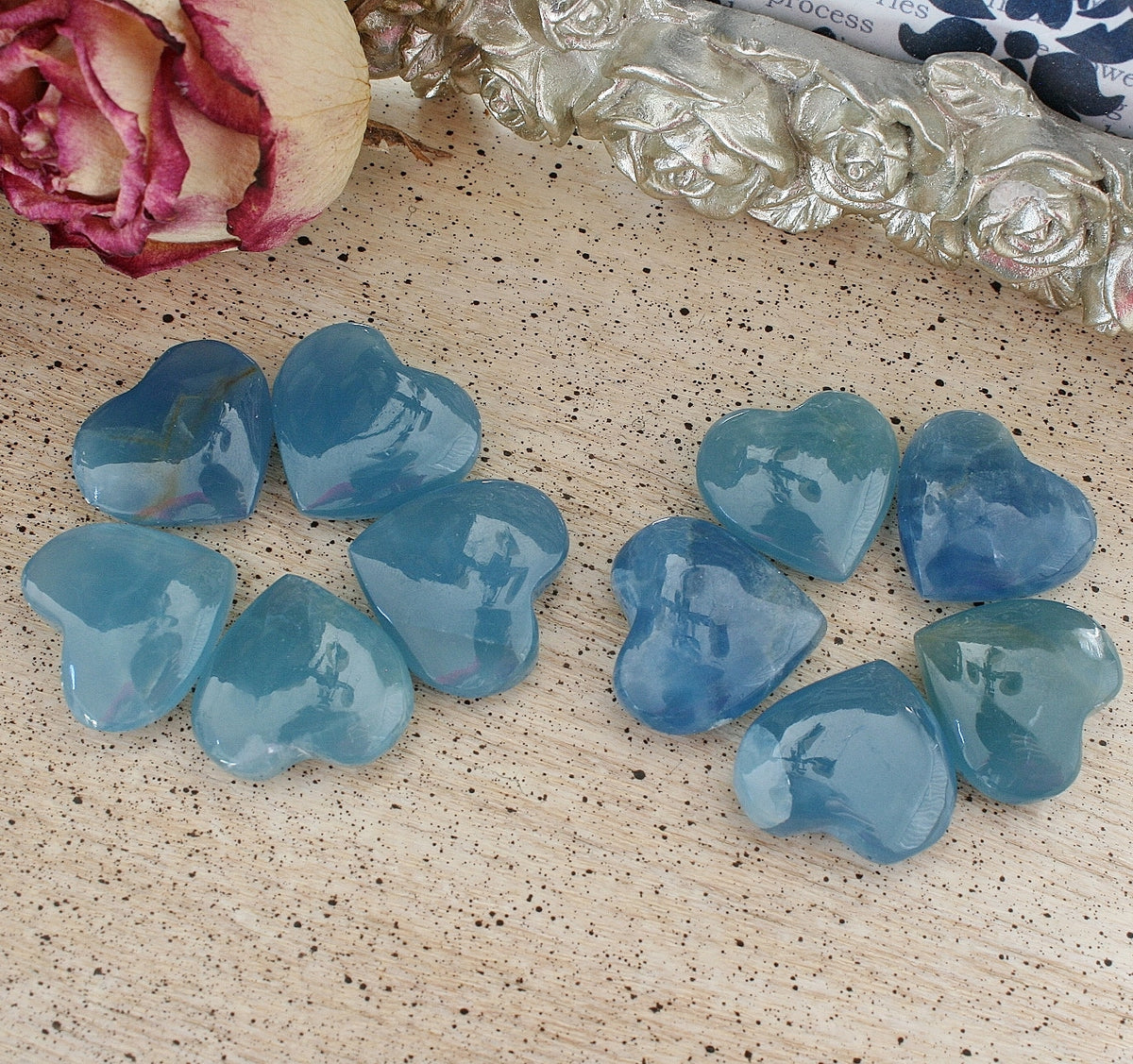 Blue Calcite Heart from Argentina, also called Blue Onyx or Lemurian Aquatine Calcite A Grade