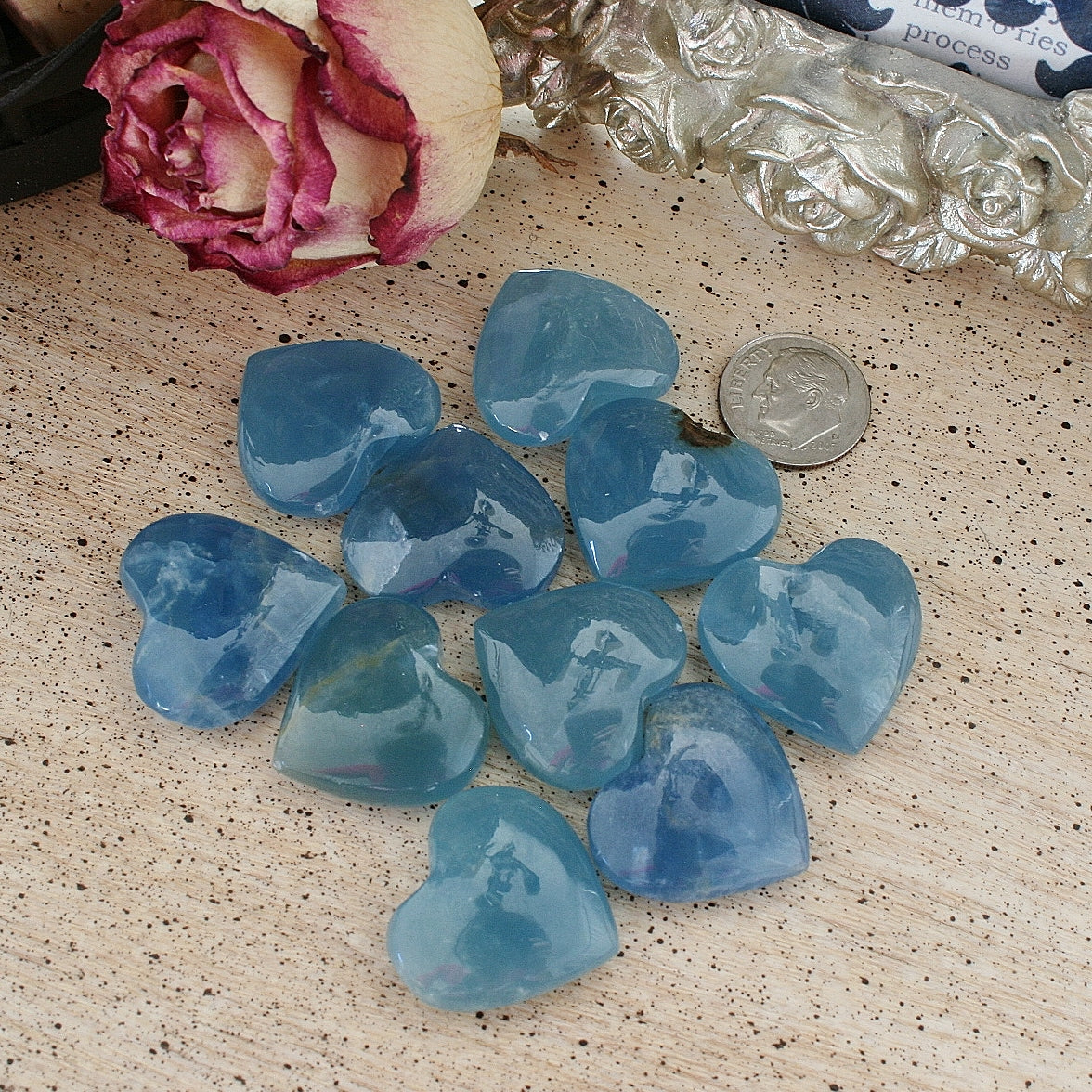 Blue Calcite Heart from Argentina, also called Blue Onyx or Lemurian Aquatine Calcite A Grade
