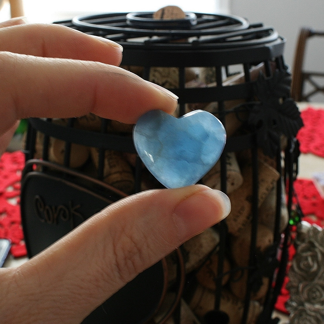 Blue Calcite Heart from Argentina, also called Blue Onyx or Lemurian Aquatine Calcite A Grade