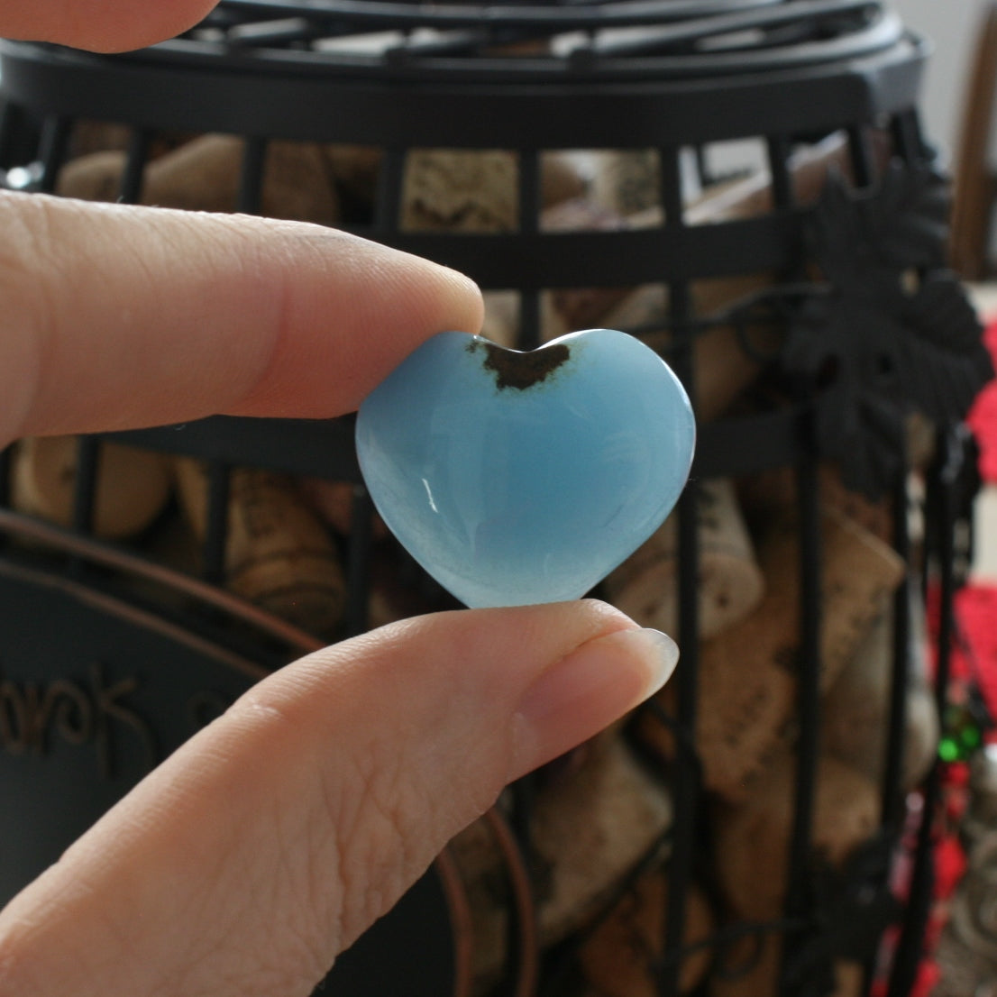 Blue Calcite Heart from Argentina, also called Blue Onyx or Lemurian Aquatine Calcite A Grade