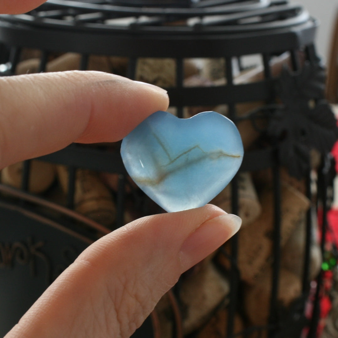 Blue Calcite Heart from Argentina, also called Blue Onyx or Lemurian Aquatine Calcite A Grade
