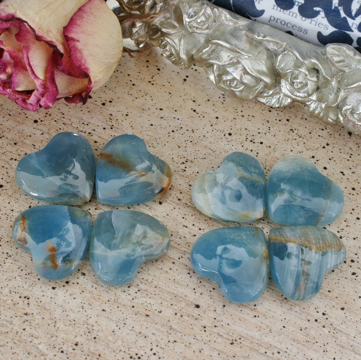 Blue Calcite Heart from Argentina, also called Blue Onyx or Lemurian Aquatine Calcite