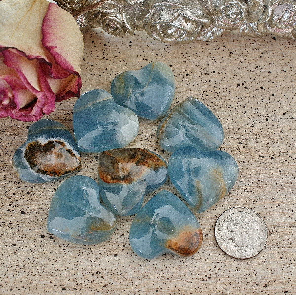 Blue Calcite Heart from Argentina, also called Blue Onyx or Lemurian Aquatine Calcite