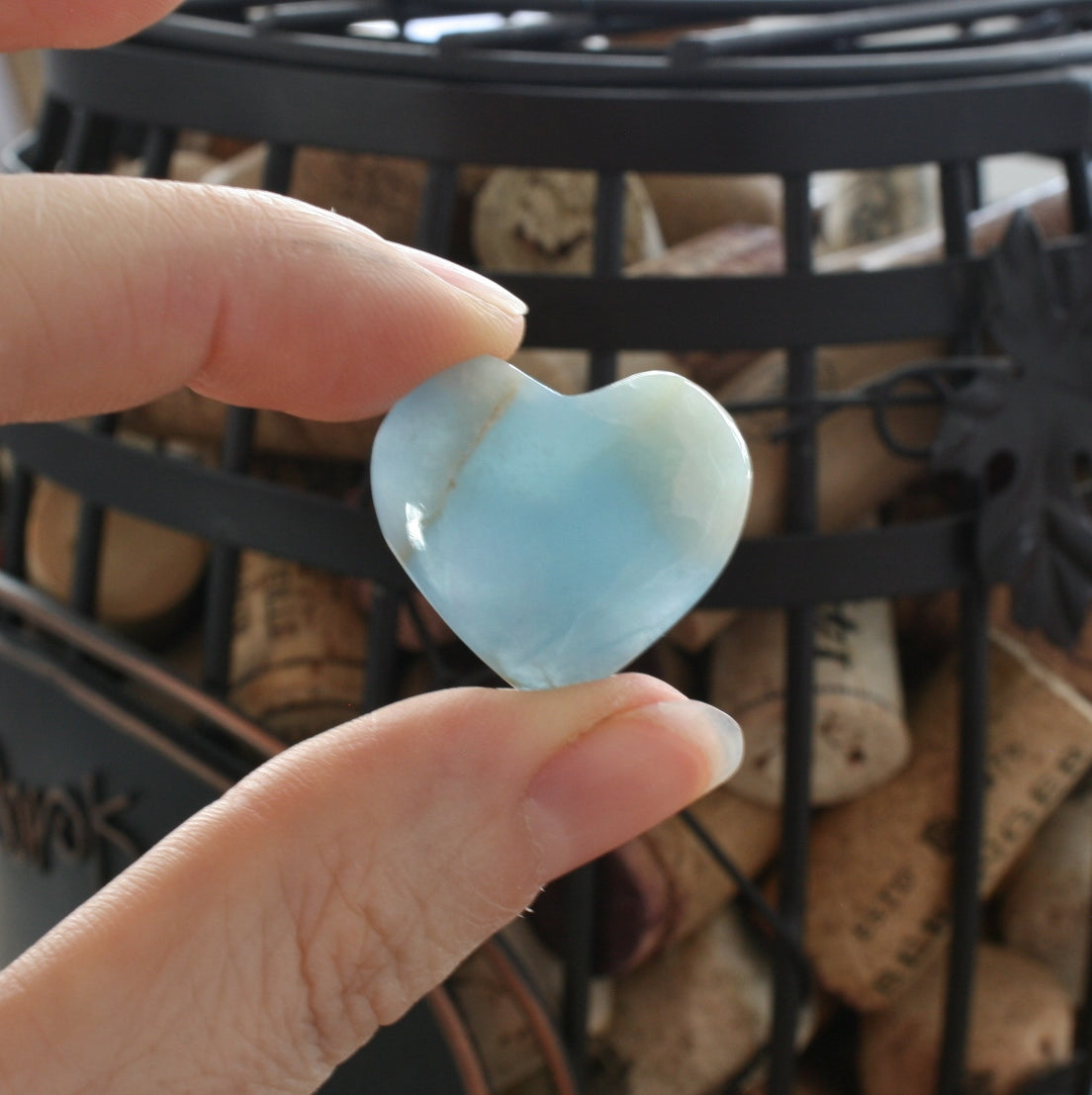 Blue Calcite Heart from Argentina, also called Blue Onyx or Lemurian Aquatine Calcite