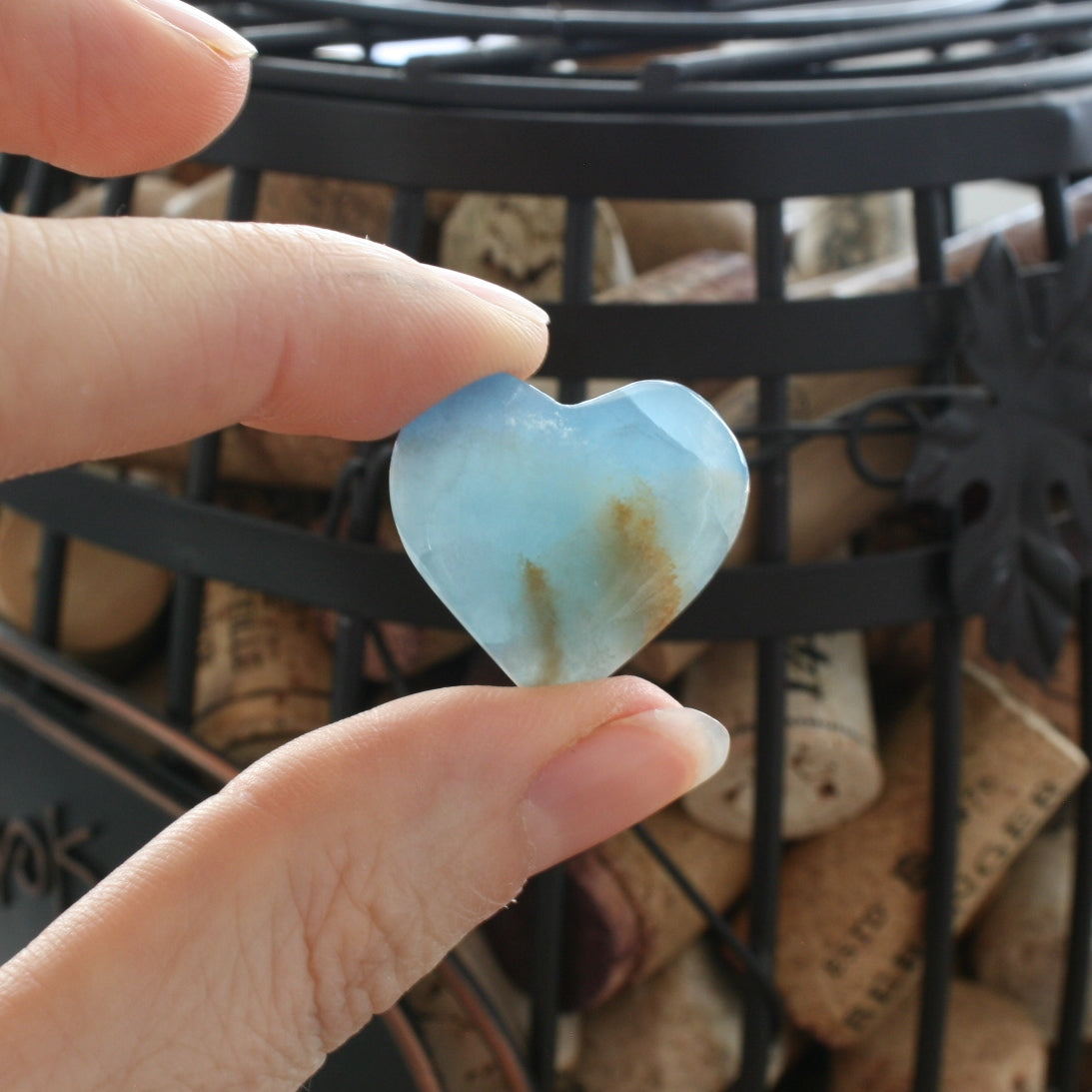 Blue Calcite Heart from Argentina, also called Blue Onyx or Lemurian Aquatine Calcite