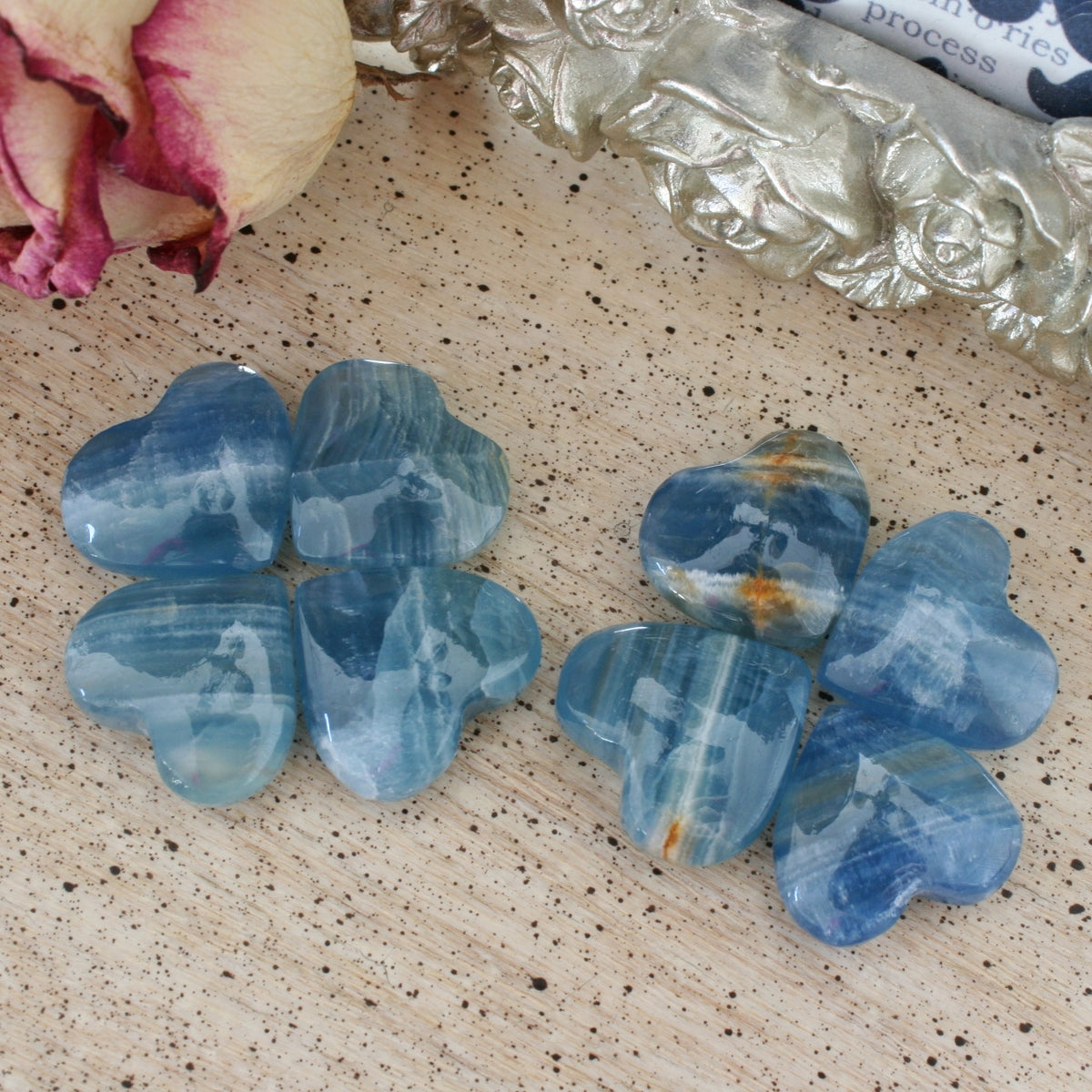 Blue Calcite / Blue Onyx Heart from Argentina, also called Lemurian Aquatine Calcite, Grade A