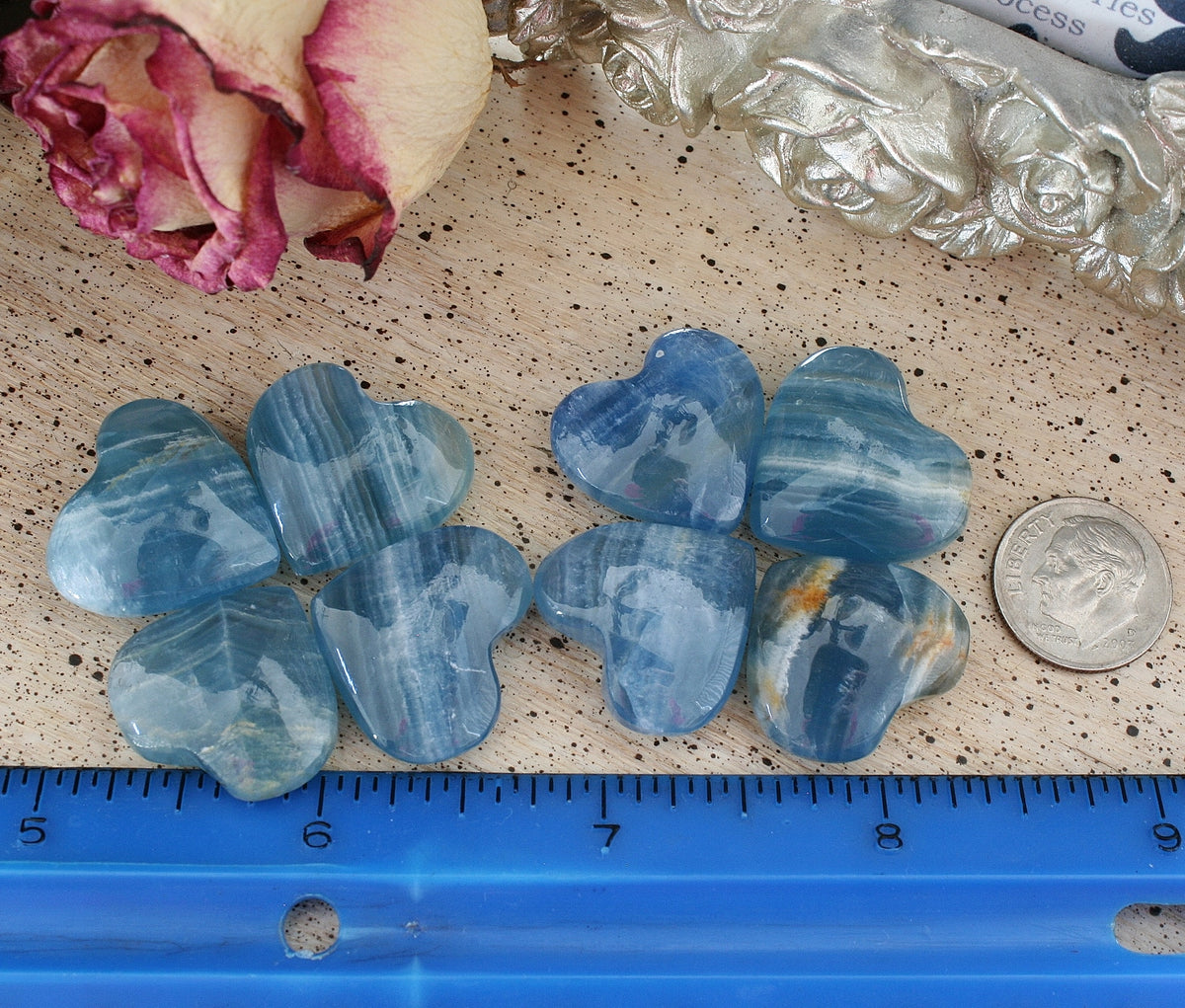 Blue Calcite / Blue Onyx Heart from Argentina, also called Lemurian Aquatine Calcite, Grade A