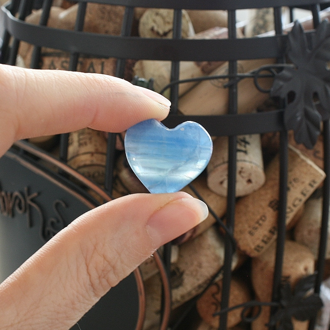 Blue Calcite / Blue Onyx Heart from Argentina, also called Lemurian Aquatine Calcite, Grade A