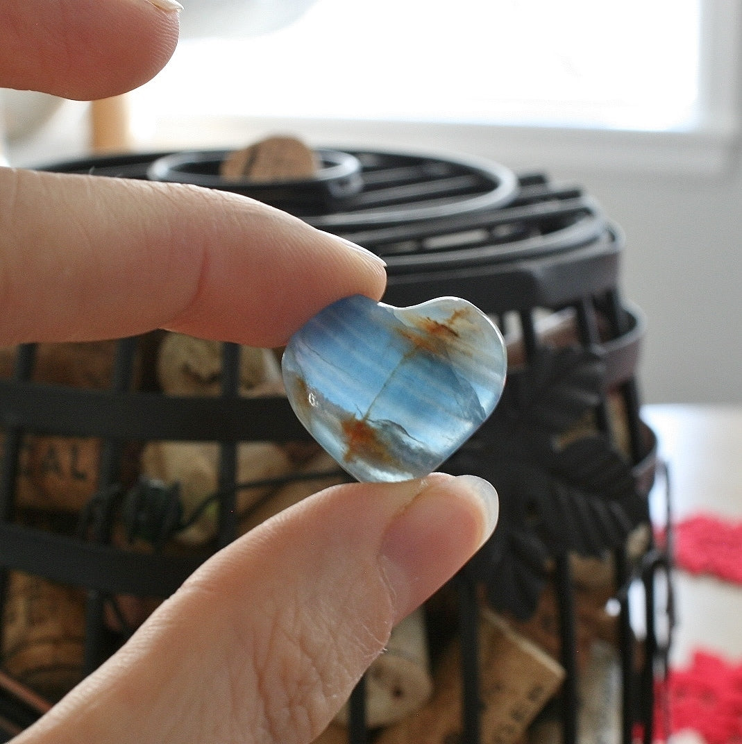 Blue Calcite / Blue Onyx Heart from Argentina, also called Lemurian Aquatine Calcite, Grade A