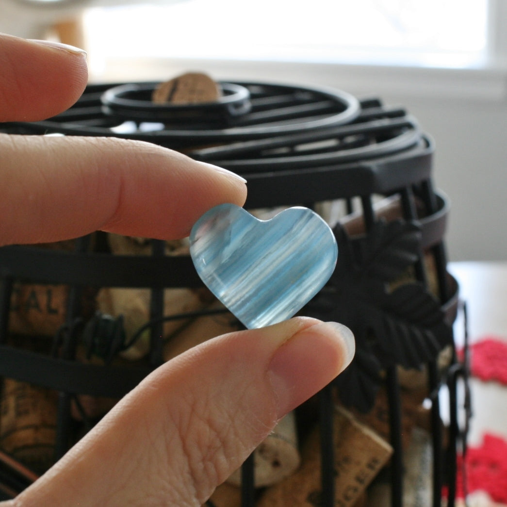 Blue Calcite / Blue Onyx Heart from Argentina, also called Lemurian Aquatine Calcite, Grade A