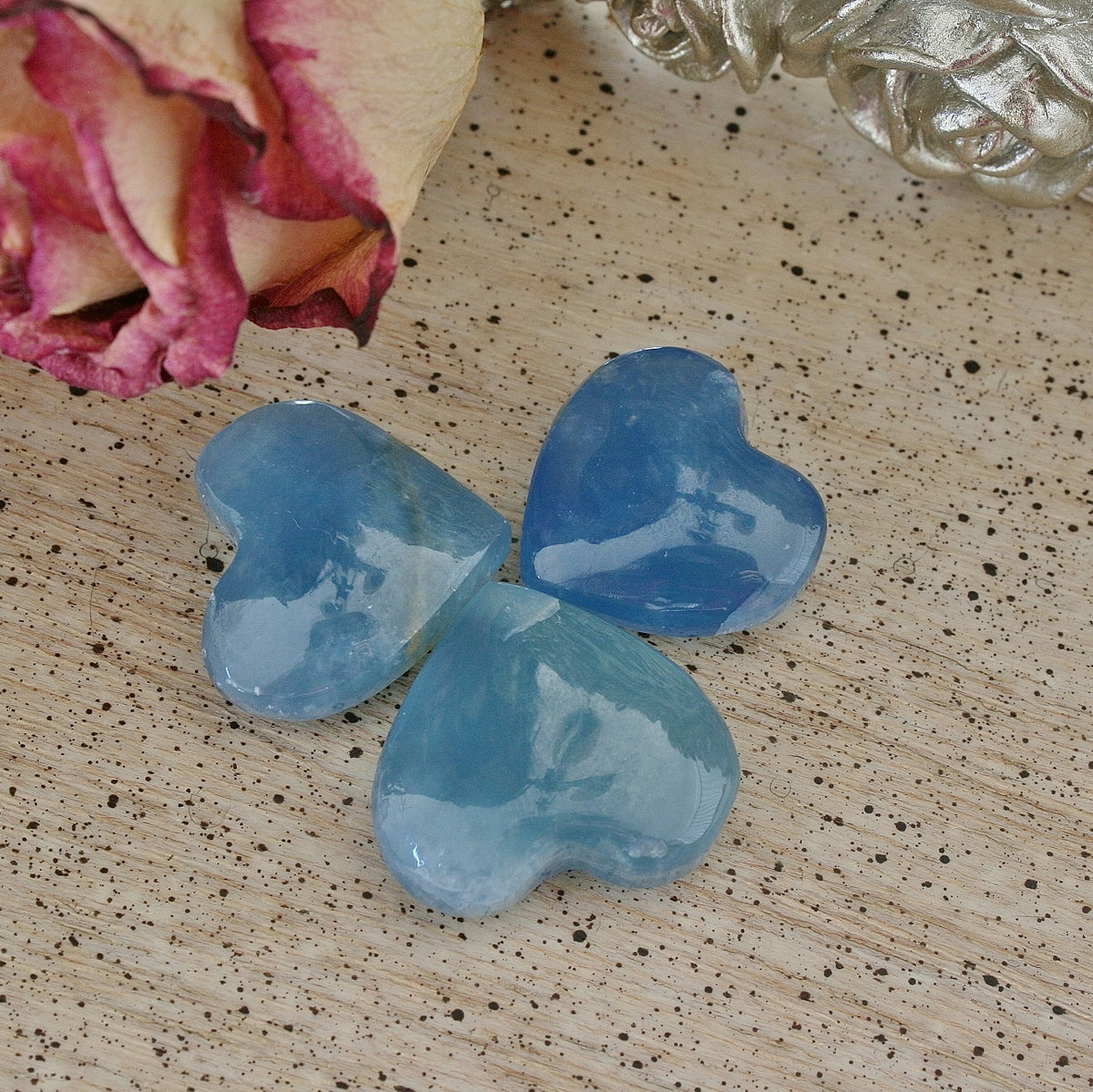 Blue Calcite Crystal Heart from Argentina, also called Blue Onyx or Lemurian Aquatine Calcite Grade A