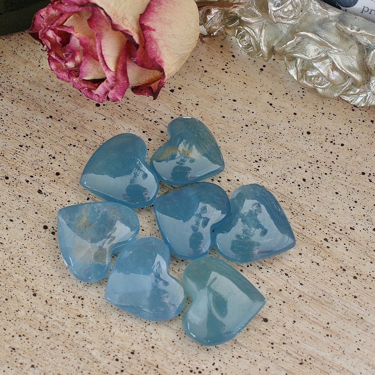 Blue Calcite Heart from Argentina, also called Blue Onyx or Lemurian Aquatine Calcite Grade A