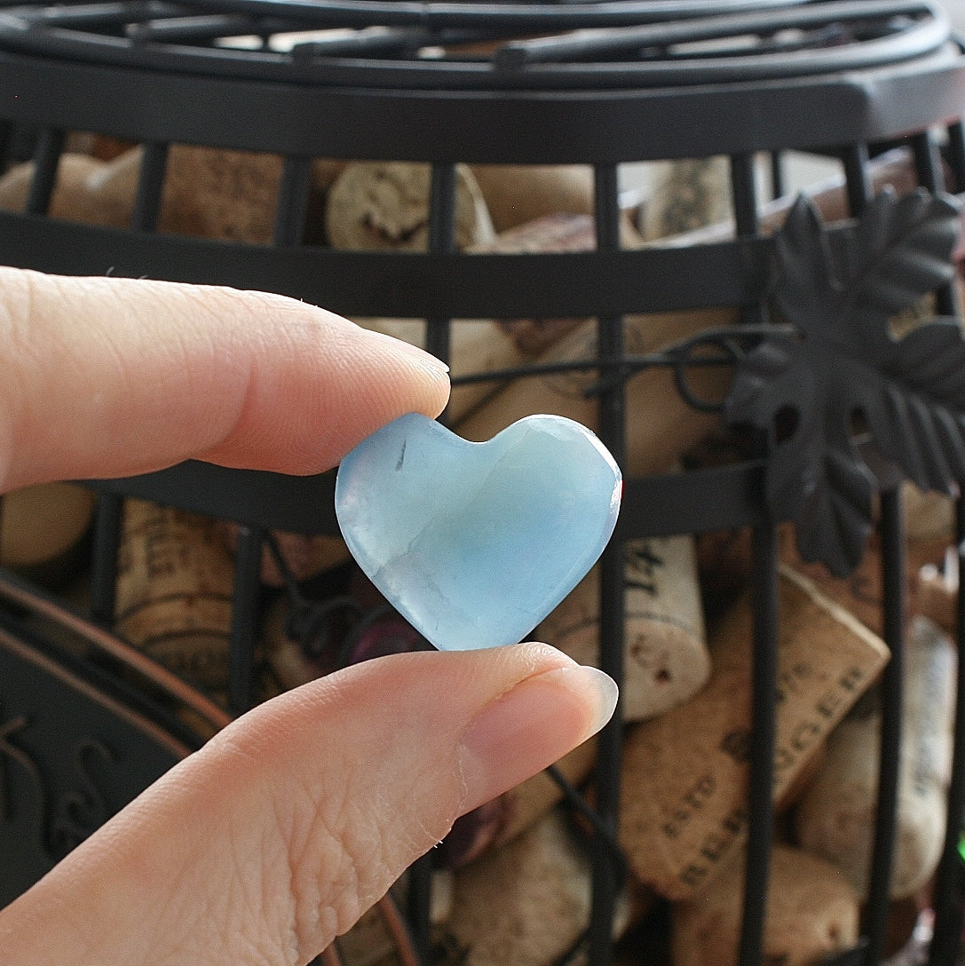 Blue Calcite Heart from Argentina, also called Blue Onyx or Lemurian Aquatine Calcite Grade A