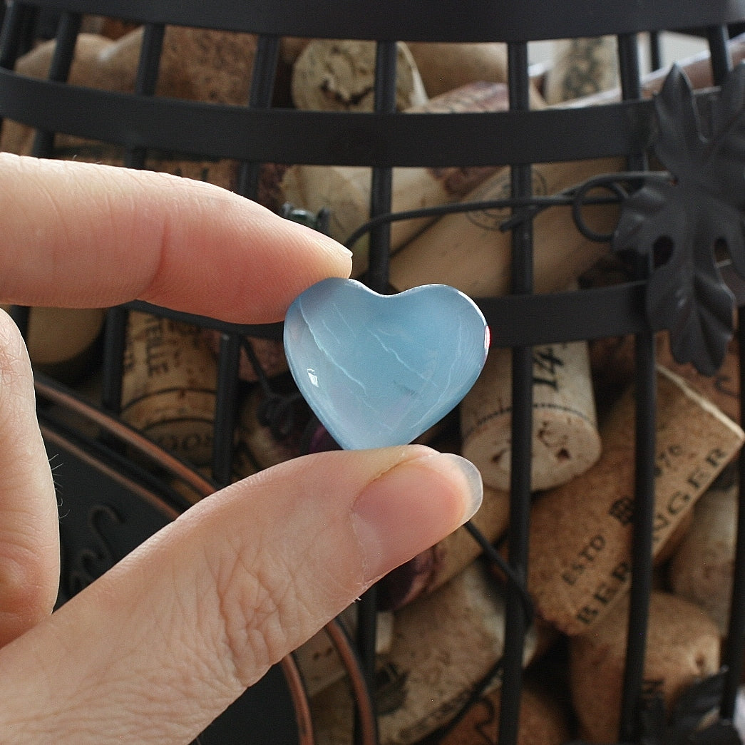 Blue Calcite Heart from Argentina, also called Blue Onyx or Lemurian Aquatine Calcite Grade A