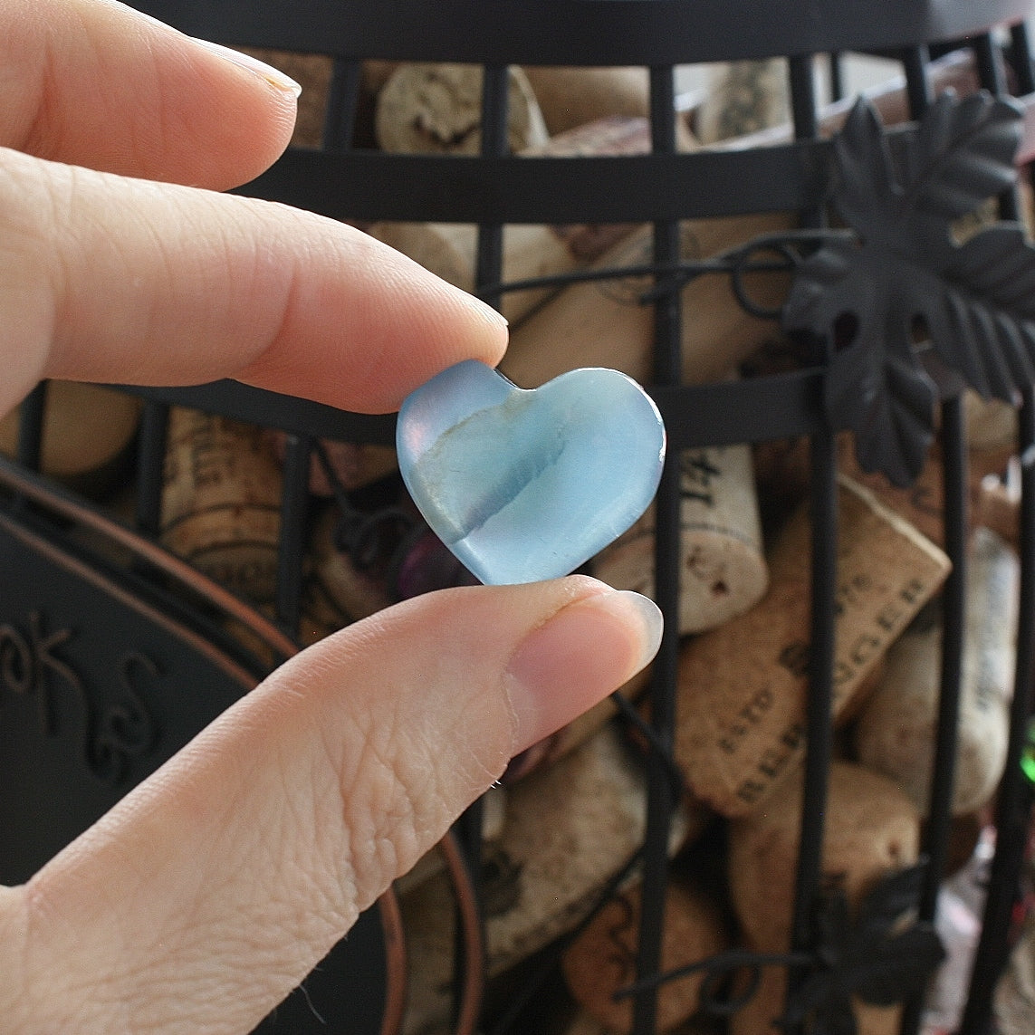 Blue Calcite Heart from Argentina, also called Blue Onyx or Lemurian Aquatine Calcite Grade A