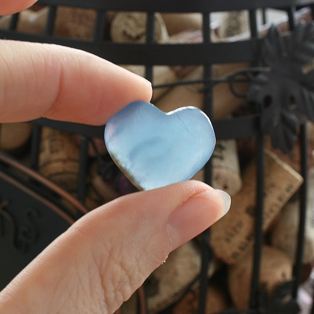 Blue Calcite Heart from Argentina, also called Blue Onyx or Lemurian Aquatine Calcite Grade A