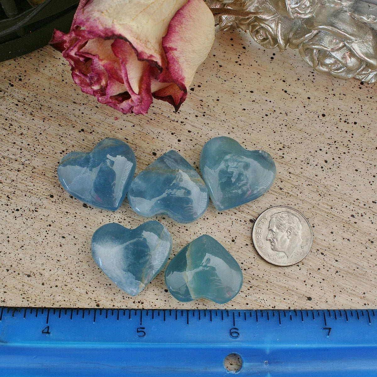 Blue Calcite Crystal Heart from Argentina, also called Blue Onyx or Lemurian Aquatine Calcite, SMH6