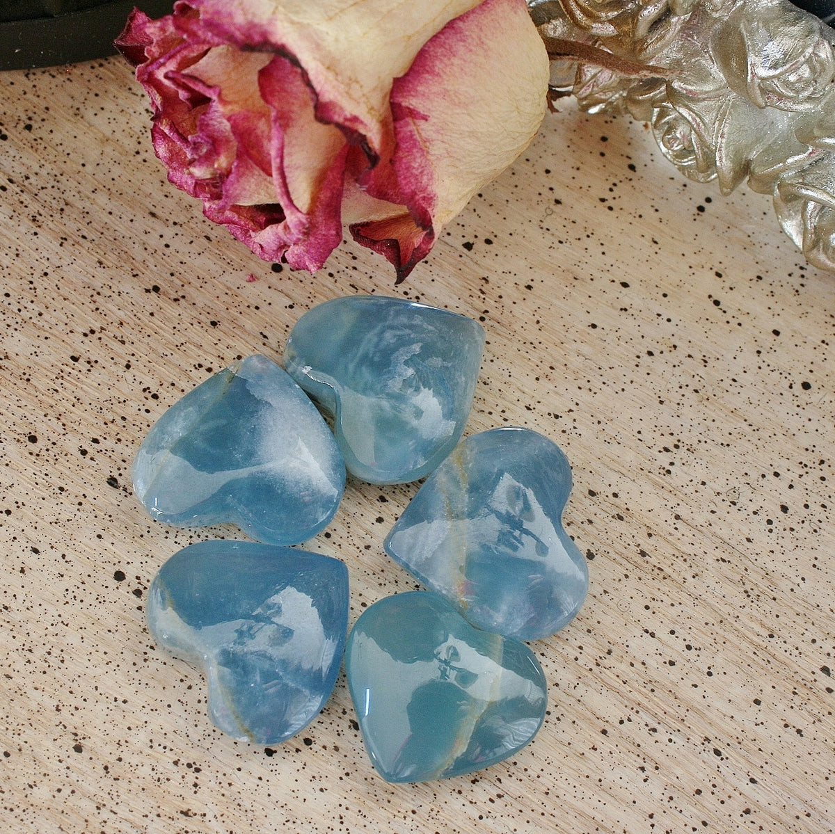 Blue Calcite Crystal Heart from Argentina, also called Blue Onyx or Lemurian Aquatine Calcite, SMH6