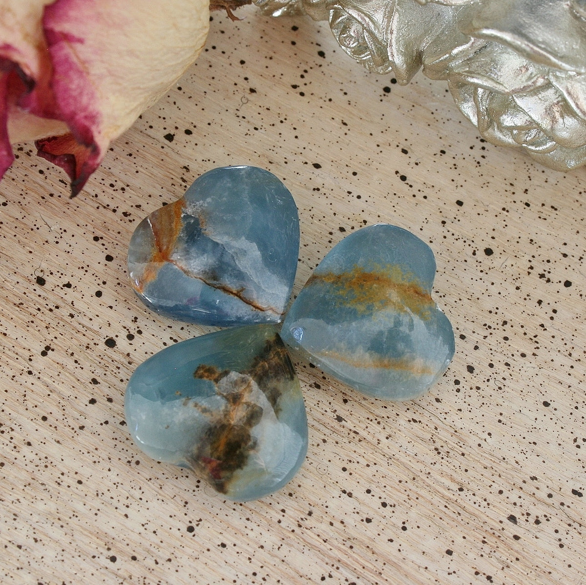 Blue Calcite Heart from Argentina, also called Blue Onyx or Lemurian Aquatine Calcite, SMH7