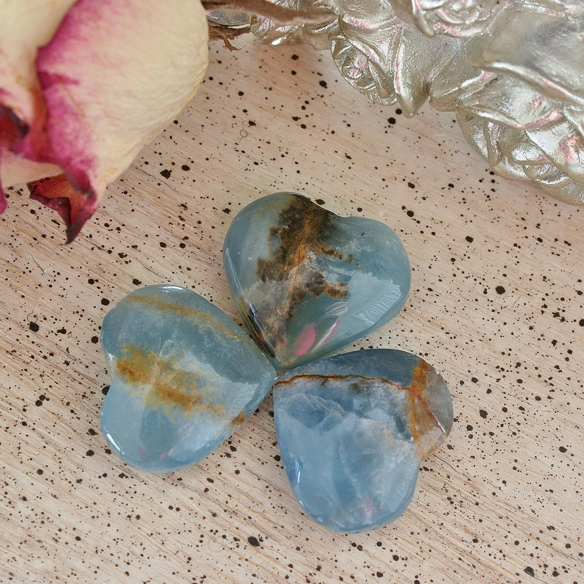 Blue Calcite Heart from Argentina, also called Blue Onyx or Lemurian Aquatine Calcite, SMH7