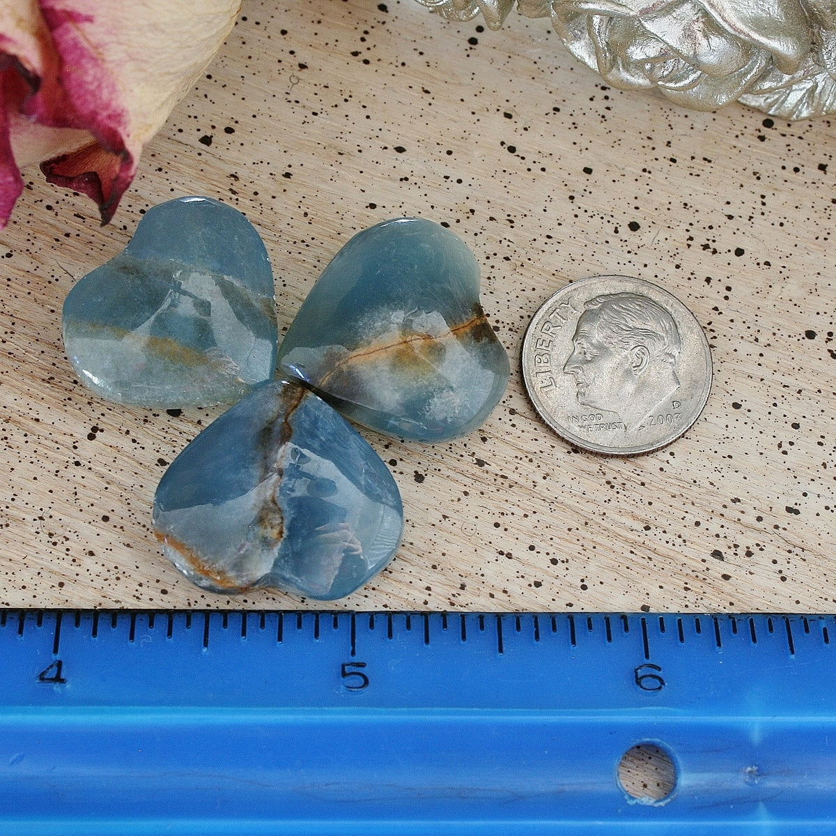 Blue Calcite Heart from Argentina, also called Blue Onyx or Lemurian Aquatine Calcite, SMH7