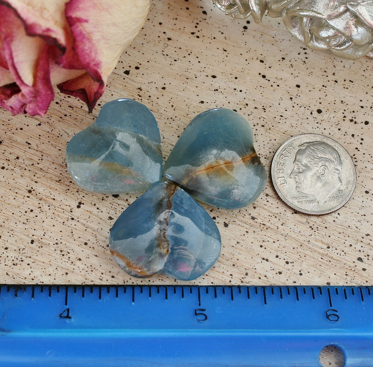 Blue Calcite Heart from Argentina, also called Blue Onyx or Lemurian Aquatine Calcite, SMH7