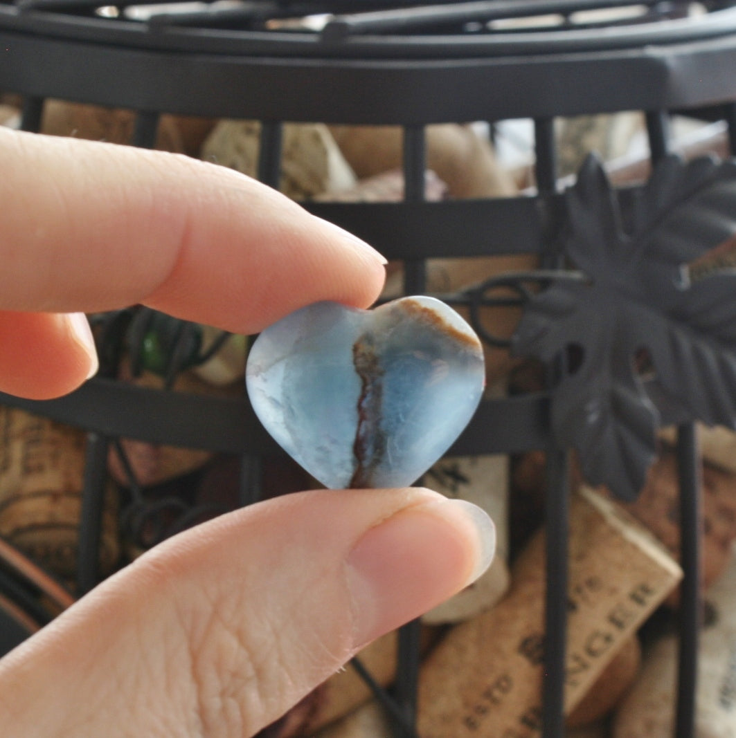 Blue Calcite Heart from Argentina, also called Blue Onyx or Lemurian Aquatine Calcite, SMH7