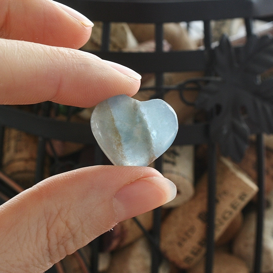 Blue Calcite Heart from Argentina, also called Blue Onyx or Lemurian Aquatine Calcite, SMH7