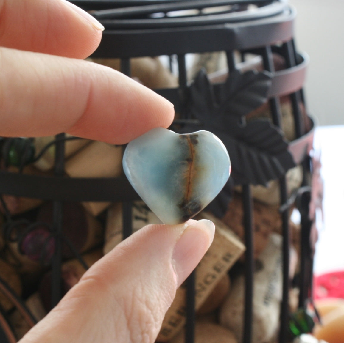 Blue Calcite Heart from Argentina, also called Blue Onyx or Lemurian Aquatine Calcite, SMH7