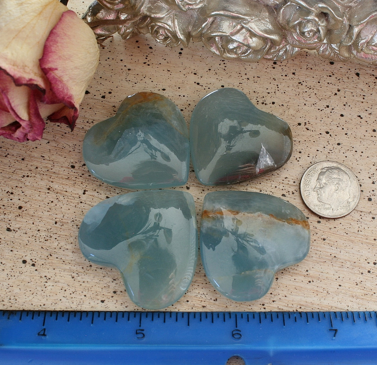 Blue Calcite Heart from Argentina, also called Blue Onyx or Lemurian Aquatine Calcite, MEDH2