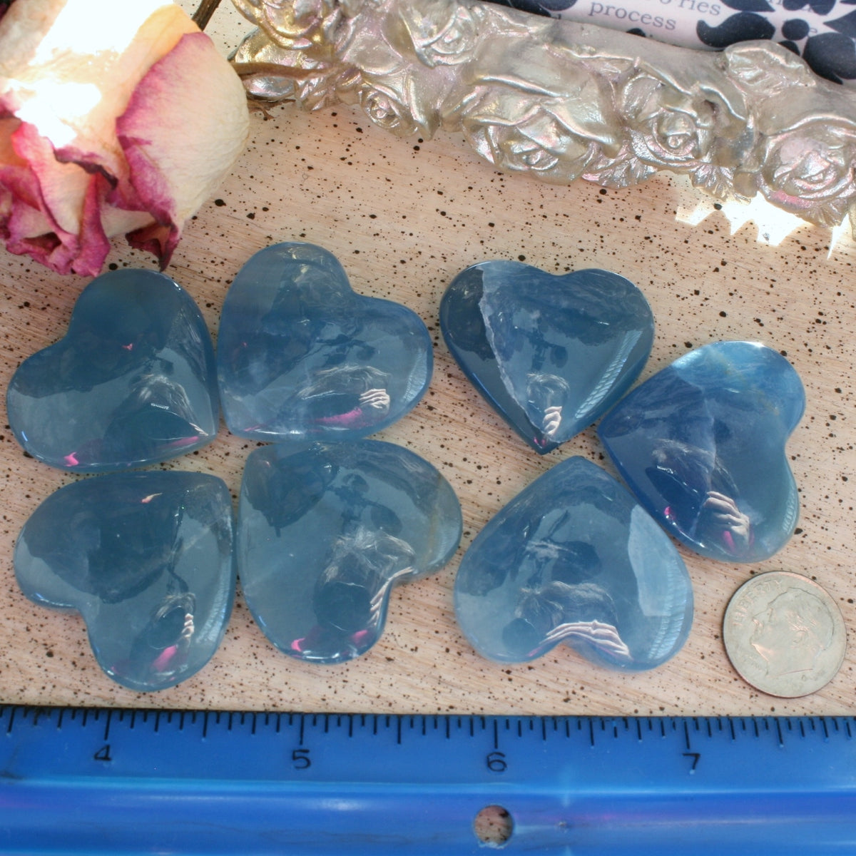 Blue Calcite Heart from Argentina, also called Blue Onyx or Lemurian Aquatine Calcite, MEDH4