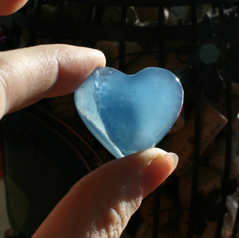 Blue Calcite Heart from Argentina, also called Blue Onyx or Lemurian Aquatine Calcite, MEDH4