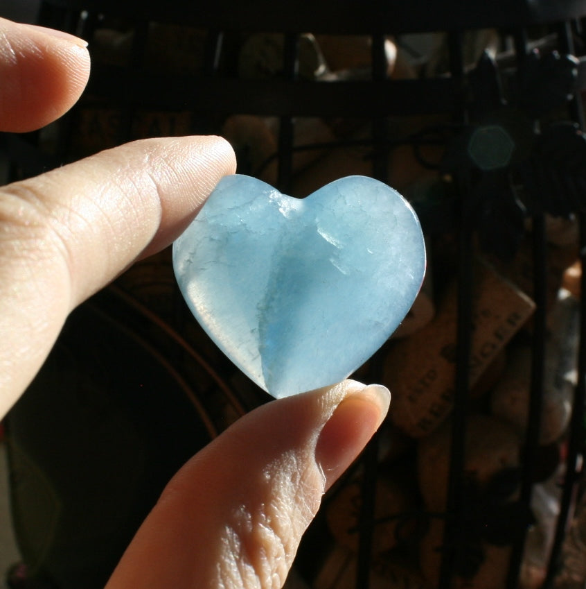 Blue Calcite Heart from Argentina, also called Blue Onyx or Lemurian Aquatine Calcite, MEDH4