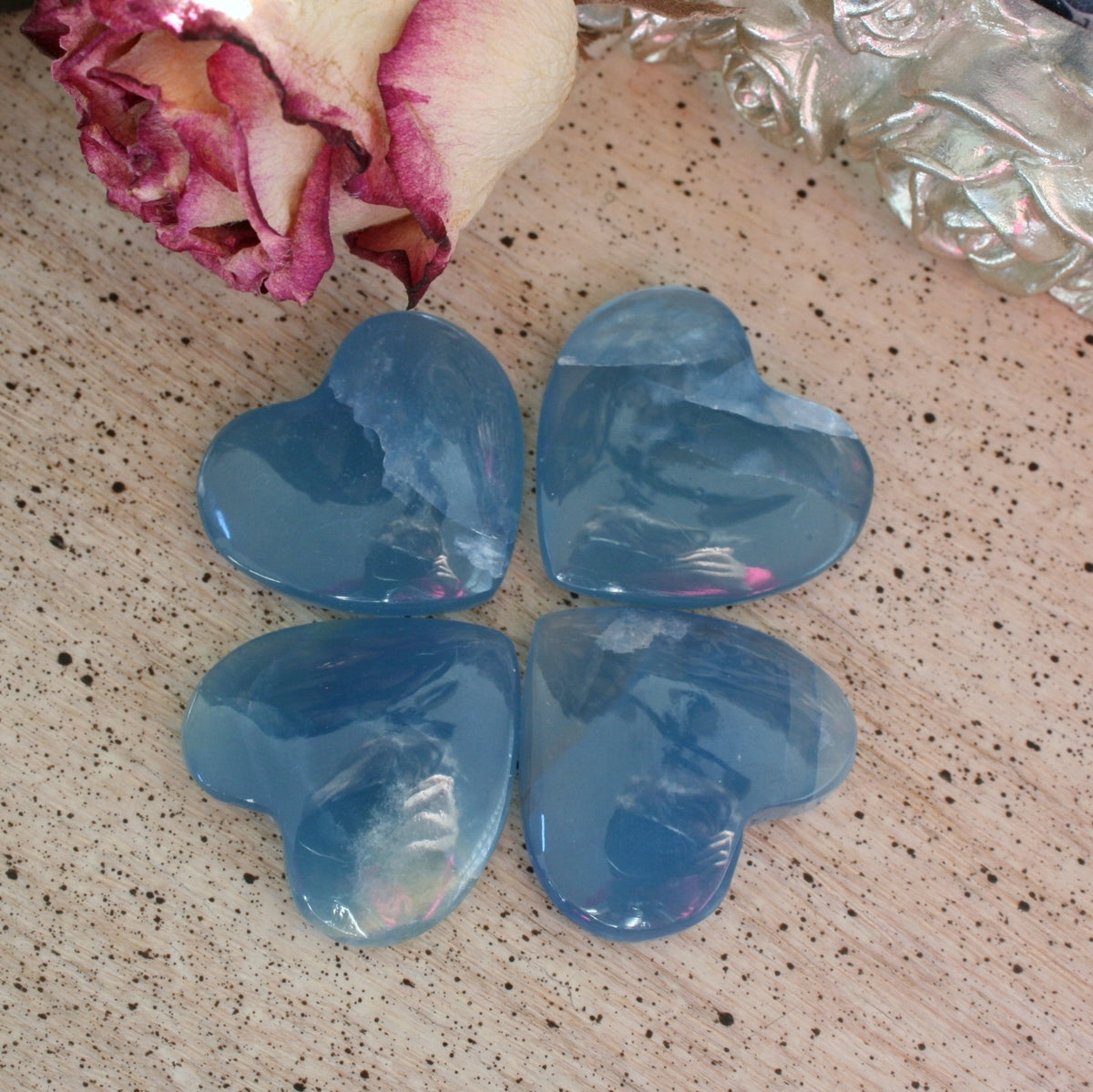 Blue Calcite Heart from Argentina, also called Blue Onyx or Lemurian Aquatine Calcite, MEDH5