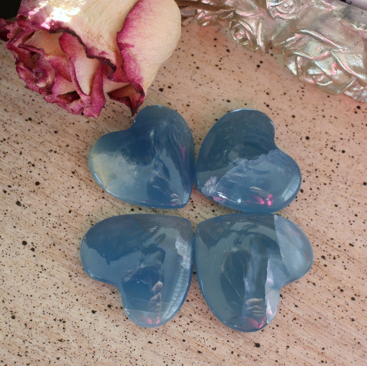 Blue Calcite Heart from Argentina, also called Blue Onyx or Lemurian Aquatine Calcite, MEDH5