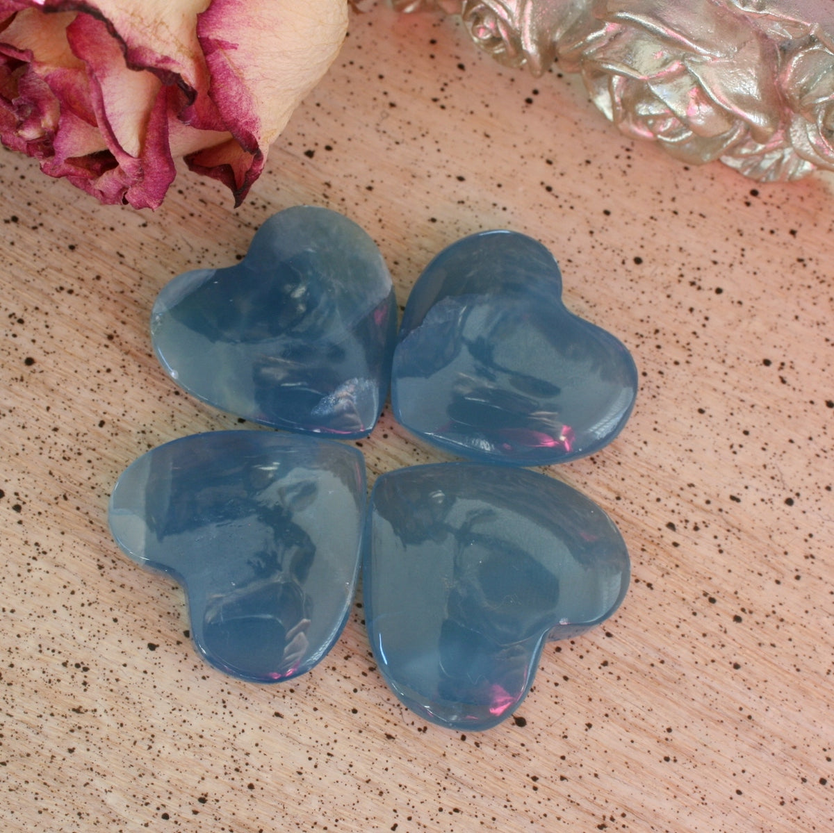 Blue Calcite Heart from Argentina, also called Blue Onyx or Lemurian Aquatine Calcite, MEDH5