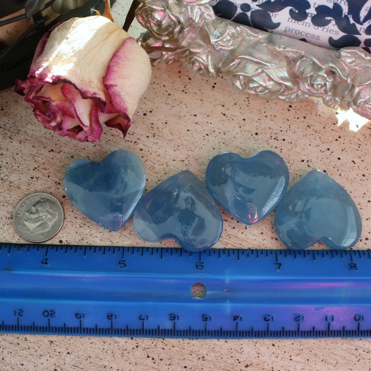 Blue Calcite Heart from Argentina, also called Blue Onyx or Lemurian Aquatine Calcite, MEDH5